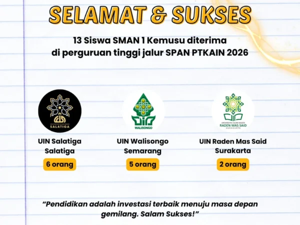 Selamat dan Sukses, 13 Siswa SMA Negeri 1 Kemusu Diterima di Pergurunan Tinggi Jalur SPAN PTKAIN 2026