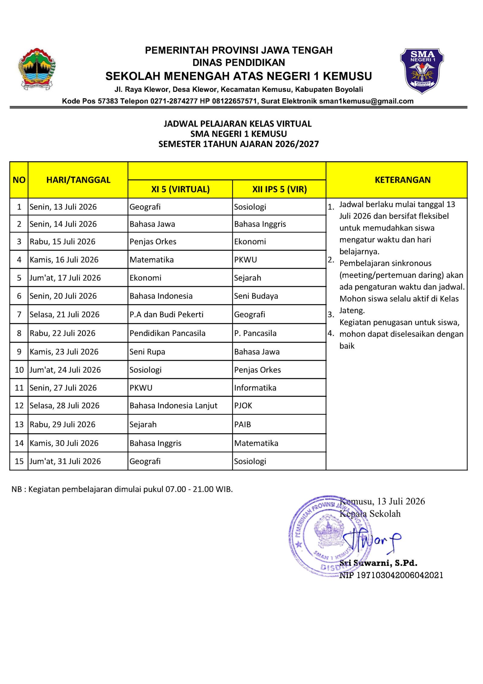 Jadwal Pembelajaran Kelas Virtual Bulan Juli 2026