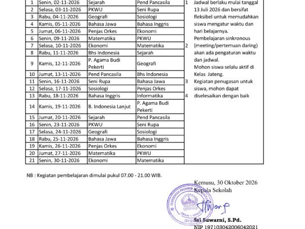 Jadwal Pembelajaran Kelas Virtual Bulan November 2026
