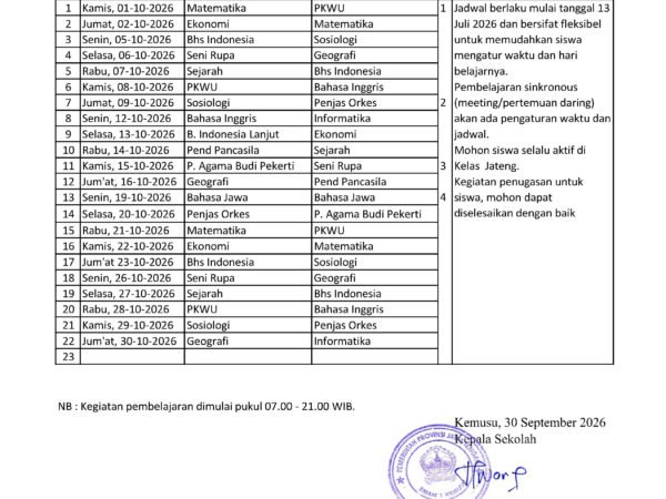 Jadwal Pembelajaran Kelas Virtual Bulan Oktober 2026