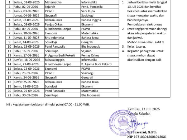 Jadwal Pembelajaran Kelas Virtual Bulan September 2026