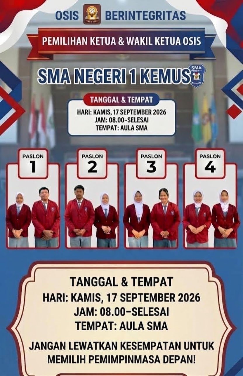 Pemilihan Ketua dan Wakil Ketua OSIS SMAN 1 Kemusu Masa Bakti 2026/2027 Pemilihan Ketua dan Wakil Ketua OSIS SMAN 1 Kemusu Masa Bakti 2026/2027