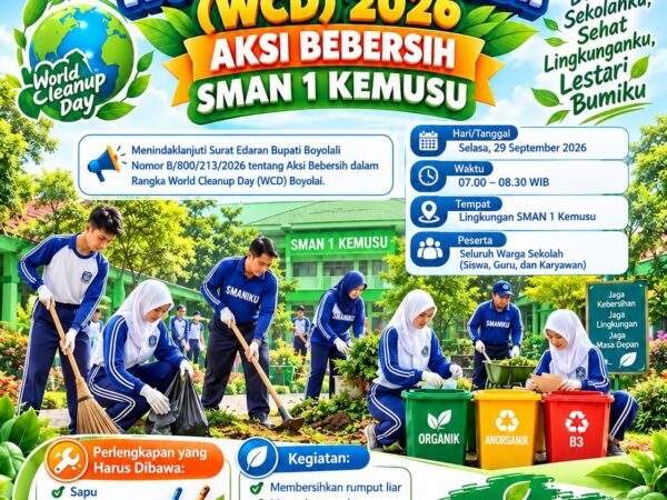 Wujudkan Lingkungan Asri, SMAN 1 Kemusu Gelar Aksi Bebersih Sambut World Cleanup Day 2026