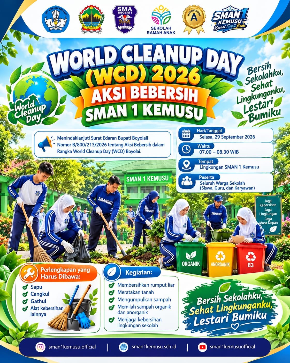 Wujudkan Lingkungan Asri, SMAN 1 Kemusu Gelar Aksi Bebersih Sambut World Cleanup Day 2026