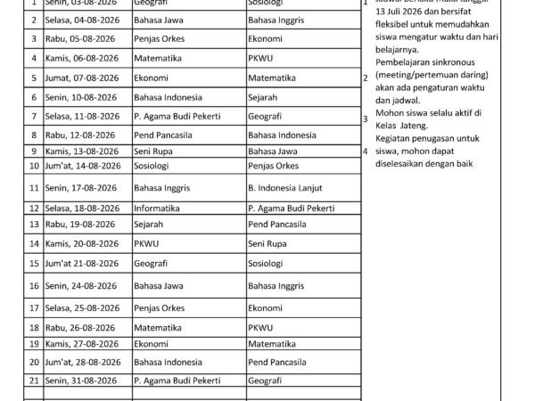 Jadwal Pembelajaran Kelas Virtual Bulan Agustus 2026