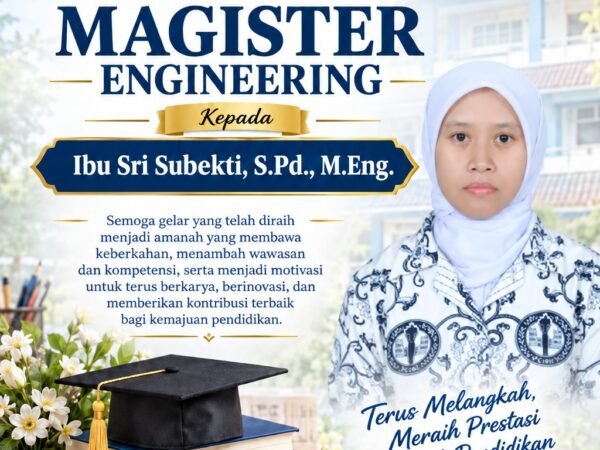 Selamat dan Sukses atas Gelar Magister Engineering untuk Ibu Sri Subekti, S.Pd., M.Eng. dari SMA Negeri 1 Kemusu. Terus Melangkah, Meraih Prestasi!